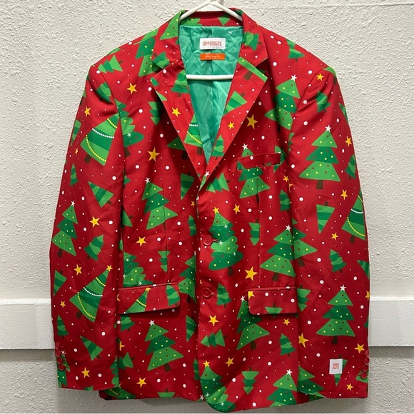 Opposuits Christmas Suit Blazer Jacket Christmas Tree Print NWOT L 42-44 - Picture 1 of 7